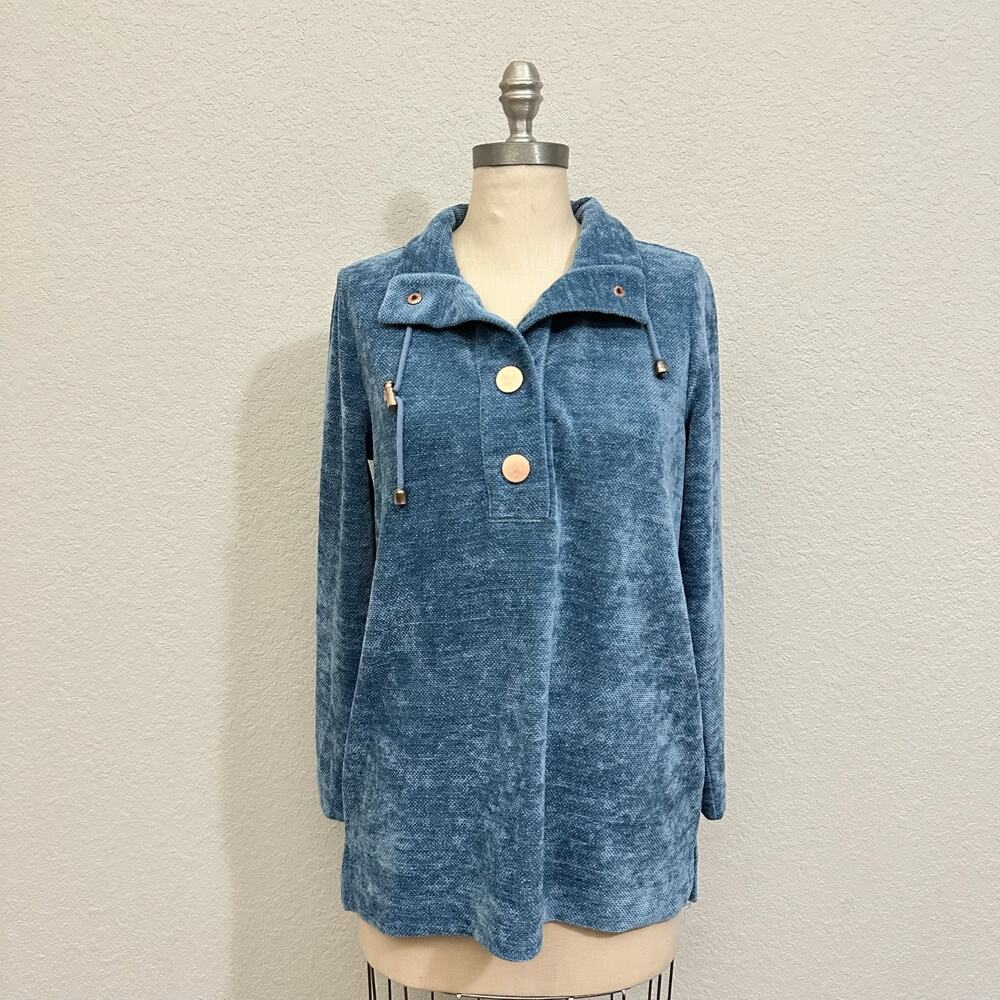SOFT SURROUNDINGS St Germain Sweater Blue Plush Chenille Pullover